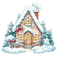 Cute cartoon Christmas house with snow clip art