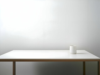 A white table and an vase on a white background. High-resolution