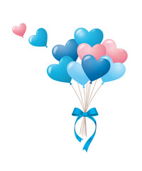 青とピンクのハート風船の束