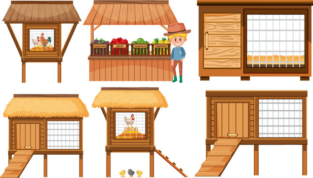 Chicken House Farming: A Set of Cartoon Illustrations