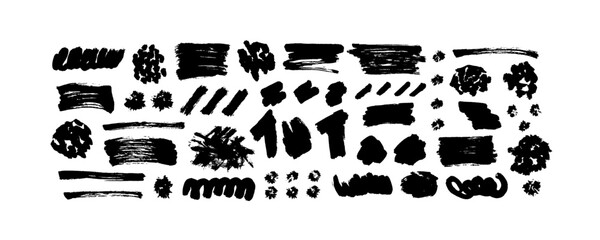 Scribble black strokes vector set. Brush curly lines and squiggles, wide strokes.  Hand drawn marker scribbles. Black pencil sketches, drawings.  - obrazy, fototapety, plakaty