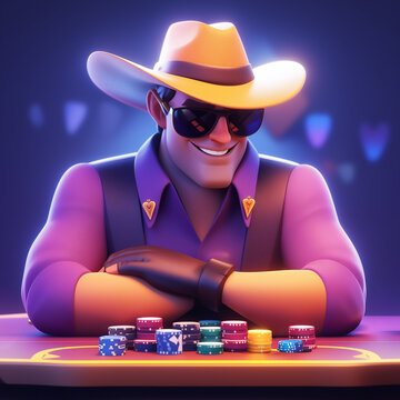 Poker player avatar illustration. Cool poker player 3d style illustration. Cowboy poker player avatar. Poker player logo. Poker player icon.