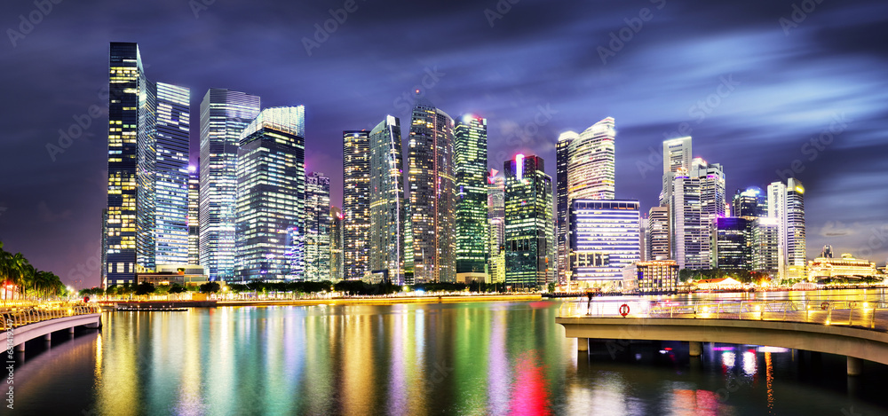 Canvas Prints Singapore sunset city skyline at business district, Marina Bay