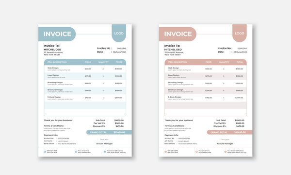 Modern and minimalist invoice or bill form template design for your business