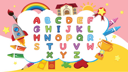 ABC Learning Sheet with Children Toys and Learning Objects