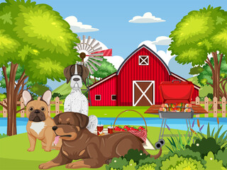 Obraz na płótnie Canvas Animals Sitting on Ground at Farm House