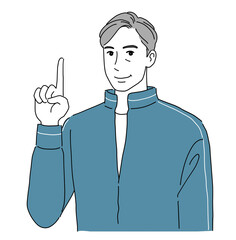 指差しするスポーツウェアの中高年男性