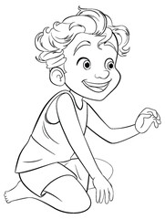 Cute Boy Cartoon Character Sitting Outline