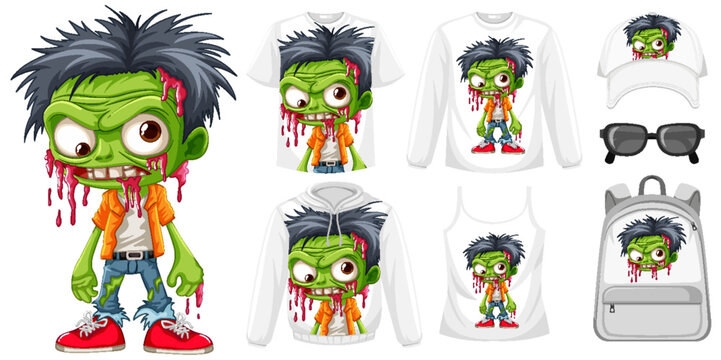 Zombie Cartoon Character with Many Product Screening