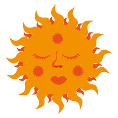 Trendy Geometric sun isolated on transparent background. Inca Sun with Geometrical rays. Modern vector illustration can used t-shirt print, web logo, icon and sticker.