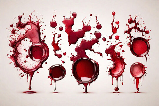 Splashes of red wine isolated on white background.