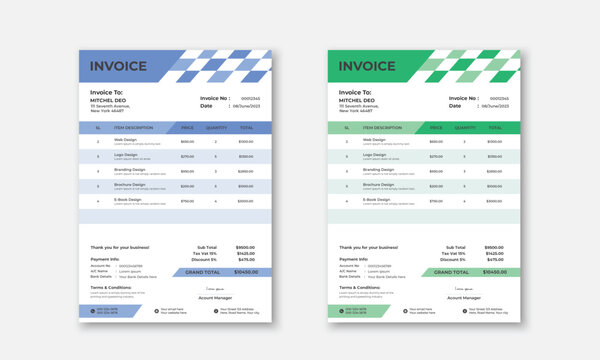 Business invoice or cash memo template design
