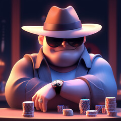 Poker player avatar illustration. Gangster poker player 3d style illustration. Mobster poker avatar. Poker player logo. Poker player icon.