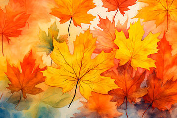 Naklejka na ściany i meble watercolor full autumn leaves colors background 