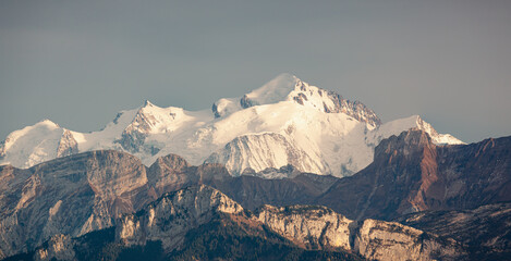 View of Mont Blanc summit from Mont Salève, Haute-Savoie, France - obrazy, fototapety, plakaty
