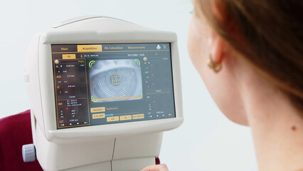 The doctor controls the optometrist's display using the scanned eye. diagnostic ophthalmological...