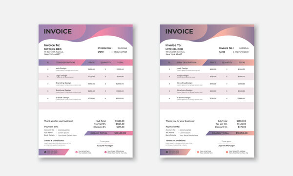 Business invoice form template and money bill or price invoice design template 