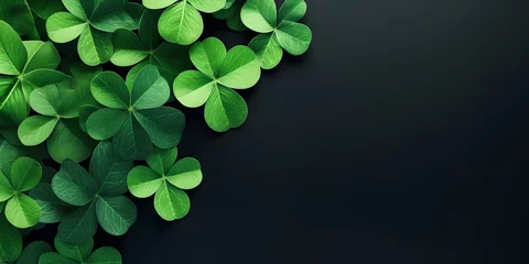 Foto op Canvas Green clover leaves on green background, copy space. Generative AI © PSCL RDL