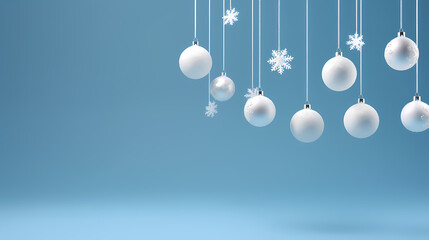 White Christmas decoration background hanging on blue background, Christmas and holiday decoration material, PPT background