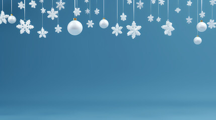 White Christmas decoration background hanging on blue background, Christmas and holiday decoration material, PPT background
