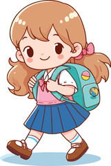 A cute baby girl going to school vector art 