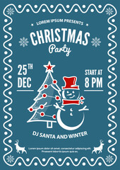 Christmas party invitation, flyer or poster design with Snowman. Vector illustration