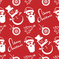 Christmas seamless pattern with Snowman and Christmas Tree. Vector illustration
