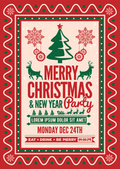 Christmas night party invitation, flyer or poster design. Vector illustration.