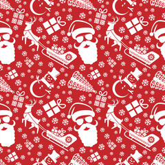 Christmas seamless pattern with Snowman and Christmas Tree. Vector illustration