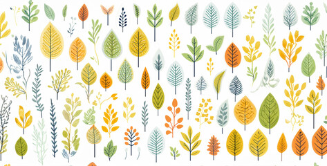 autumn leaves background, seamless pattern cartoon forest leaves with white background. Generative Ai content - obrazy, fototapety, plakaty
