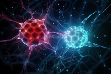 Virus and germs, bacteria, cell infected organism. Influenza Virus H1N1, Swine Flu on abstract background. Blue viruses glowing in attractive colour