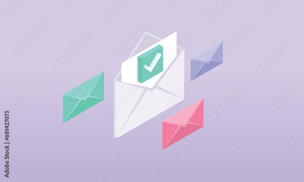 Poster 3d minimal mail envelope icon with notification new message. minimal email letter with letter paper 