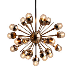 Front view Mid-Century Modern Sputnik chandelier isolated on a white transparent background