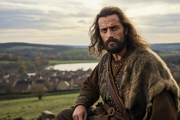 Portrait of a man dressed like Vercingetorix the historic gallic king who united Gauls in ancient France