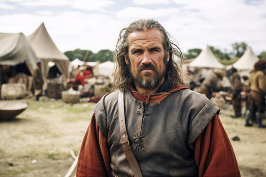 Portrait of a man dressed like Vercingetorix the historic gallic king who united Gauls in ancient France