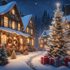 a Christmas night.Generative AI