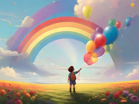 child with balloons generative AI