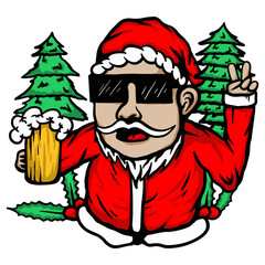 santa claus with christmas tree and gifts