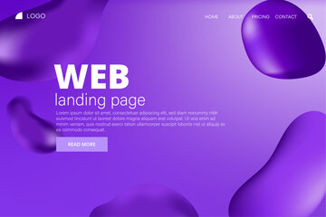 Purple landing page, web banner, illustration of an background with text