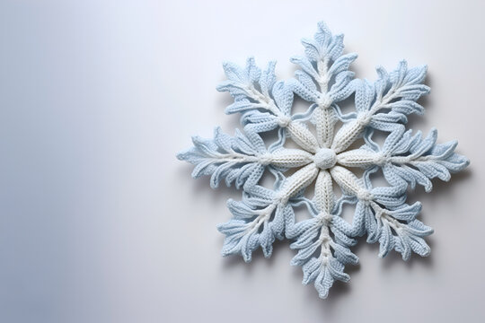Knitted snowflake on a light background. Generative AI	