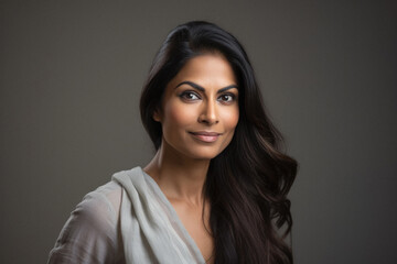 Obraz premium Portrait of a beautiful middle aged Indian woman, isolated on gray background.