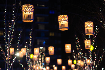 Blurred christmas festive lantern on a fair at night