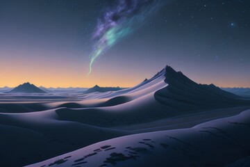 Sunset in the desert and sandy mountains