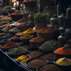 Various spices and herbs in the market