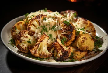 Foto op Plexiglas Cauliflower roasted with Parmesan cheese on plate © Aliaksandra