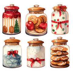 christmas cookie jars watercolor vectors