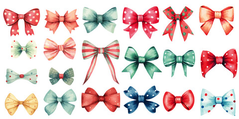 set of colorful christmas bow and ribbons decorations