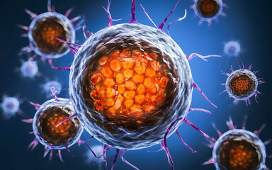 an image of a cell experiencing oxidative stress, visibly damaged by free radicals