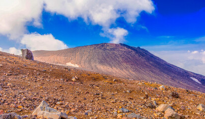 Stone plateau on the volcano Gorely on Kamchatka peninsula
