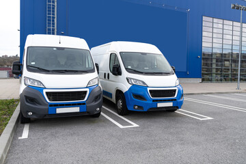Delivery vans in a rows. Commercial fleet